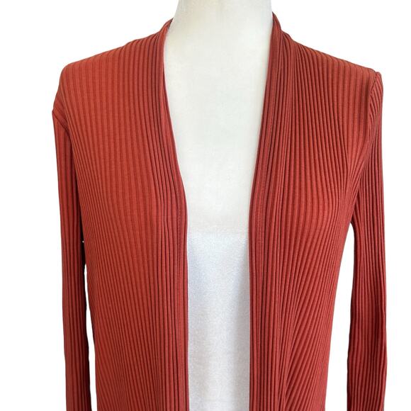 Maje Milan Duster Cardigan Size 1 Small Terracotta Rust Orange Ribbed Open Midi - Picture 5 of 14